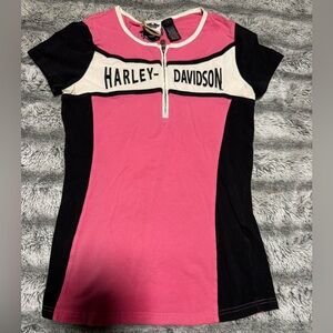 Harley-Davidson Pink and Black Zippered Top